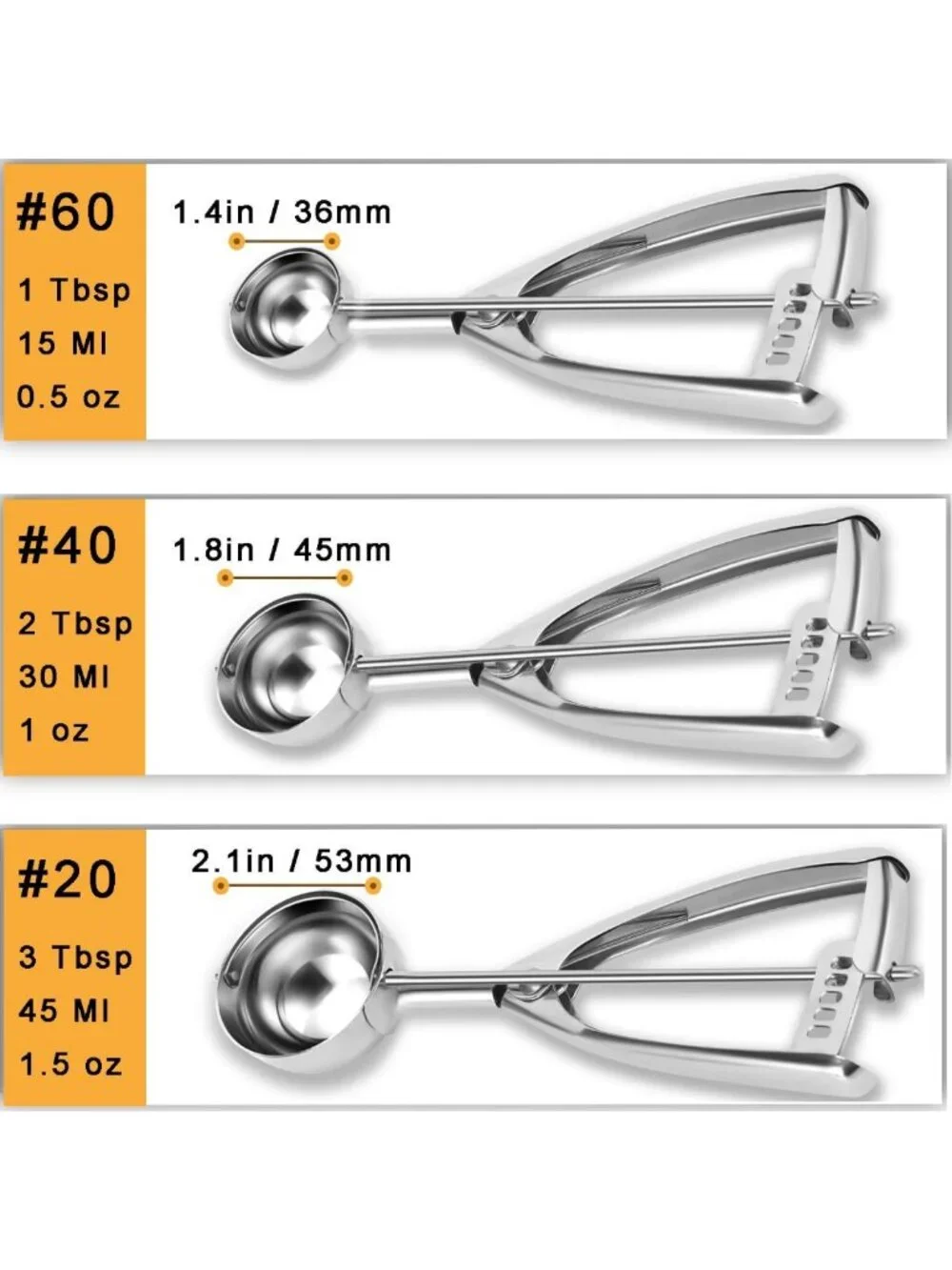 Versatile Cookie Scoop Set - 3 Sizes for Baking, Heavy-Duty Stainless Steel, Ice